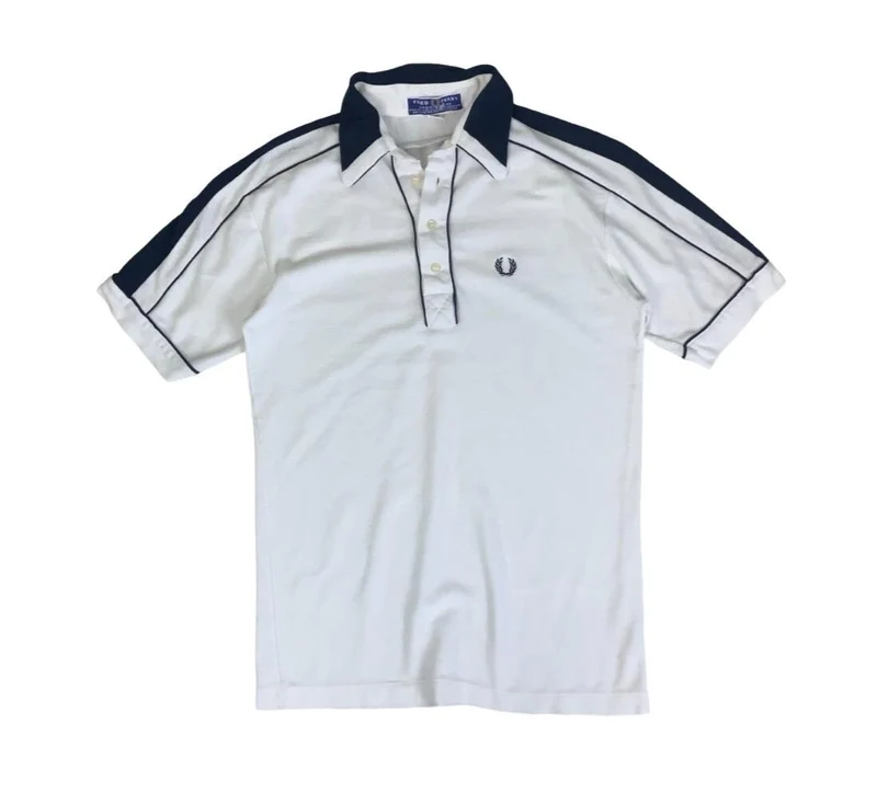 VTG 90S FRED PERRY WHITE BLUE SPORTSWEAR POLO NECK SHIRT SMALL