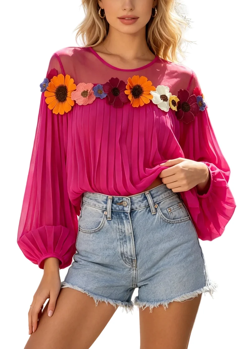 Damblus Oversized Patchwork med Blommönster