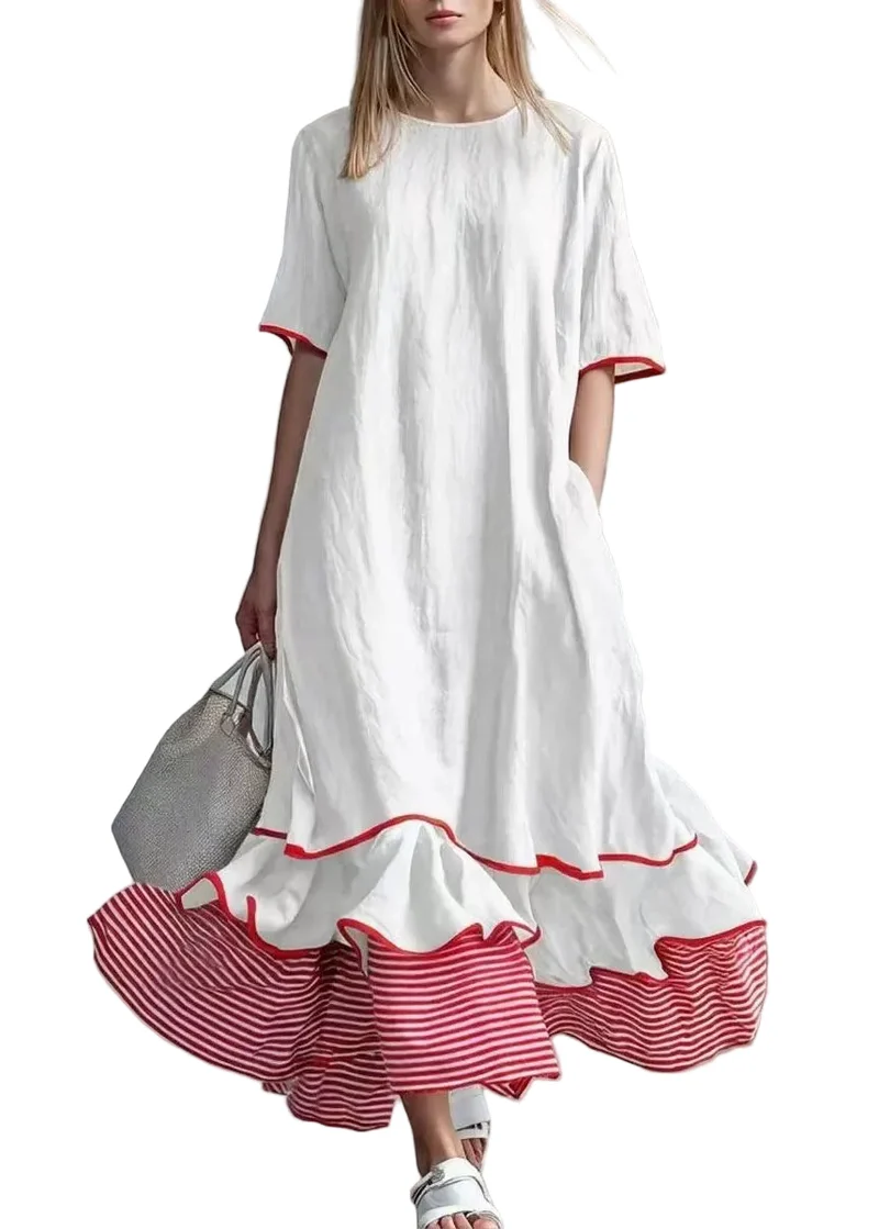Damklänning Lång Randig Patchwork Sommarstil