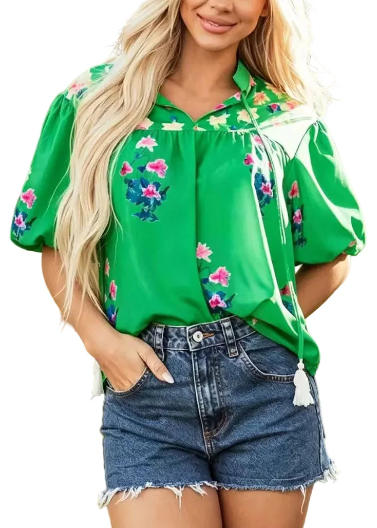 Damtopp V-ringad med Tofsdetaljer Boho-stil