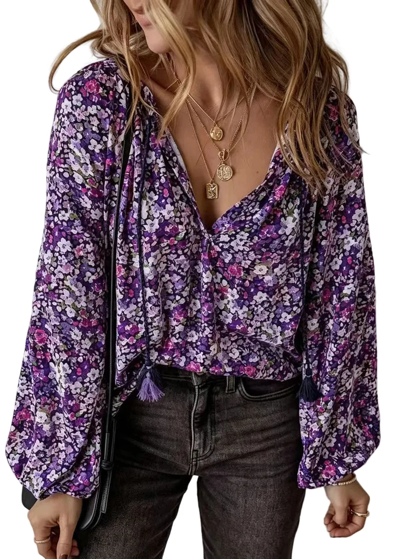 Damblus V-ringad Långärmad Loose Fit