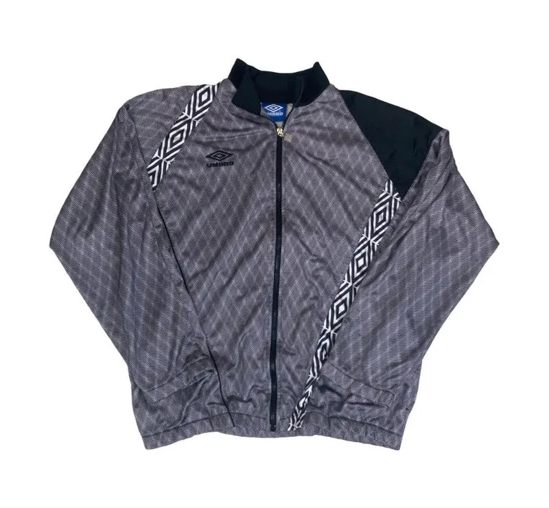 VTG 80S 90S UMBRO GREY BLACK GEOMETRIC STREETWEAR TRACK JACKET 2X-LARGE