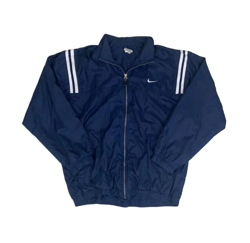 VTG 90S NIKE BLUE WHITE STRIPED RETRO WINDBREAKER JACKET LARGE
