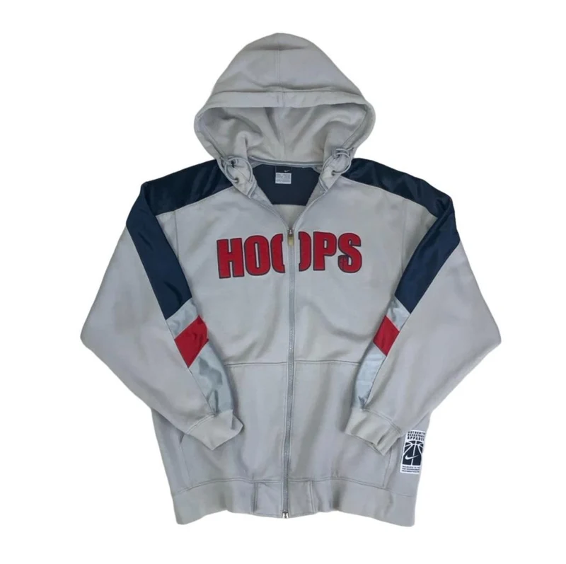 VTG 90S NIKE GREY BLUE RED ZIP-UP RARE AUTHENTIC BASKETBALL HOOPS HOODIE XL