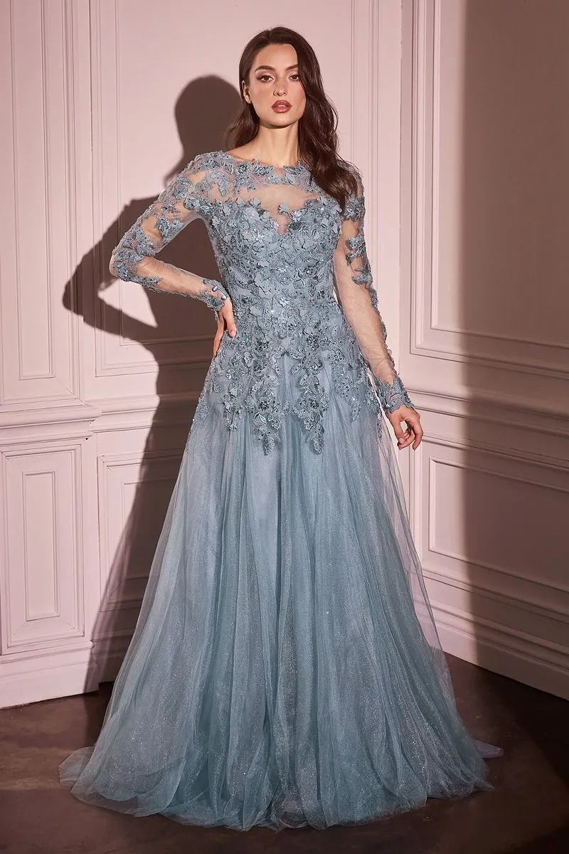 Långärmad A-Line klänning i lager i tyll från Cinderella Divine MA108 - Speciellt tillfälle/kurvor