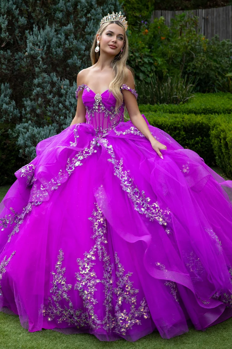 Utsmyckad korsett med V-ringning Quinceanera klänning från GLS by Gloria - GL3548