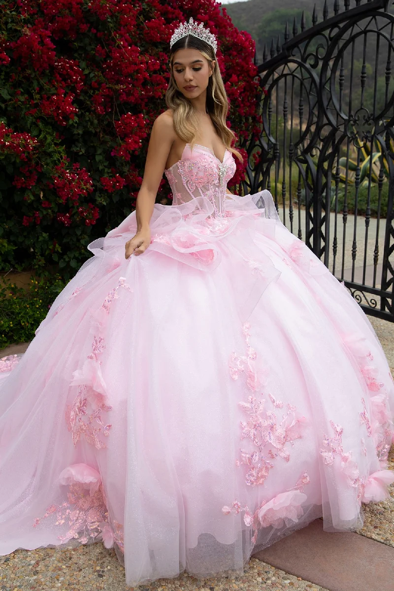 Axelbandslös 3D Flower Applique Quinceanera Klänning från GLS by Gloria - GL3549