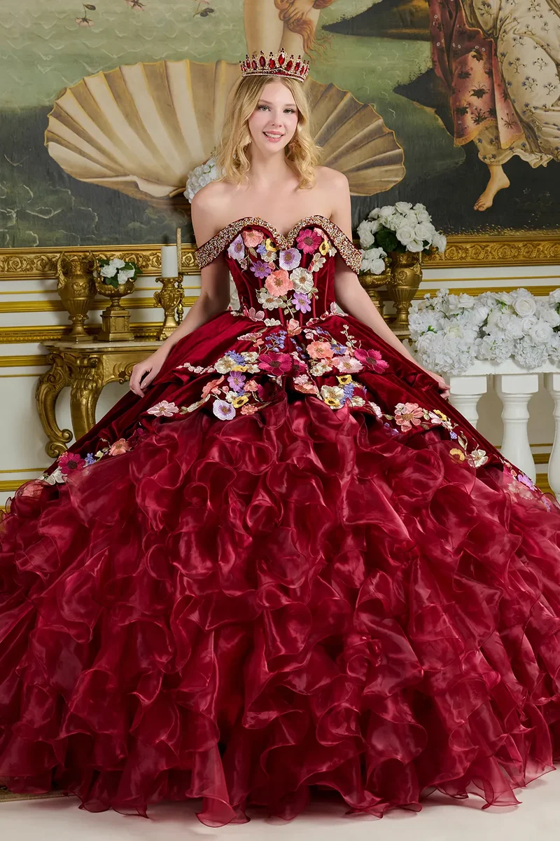 Broderad, bara axlar, sammetsklänning för quinceanera från Elizabeth K - GL3638