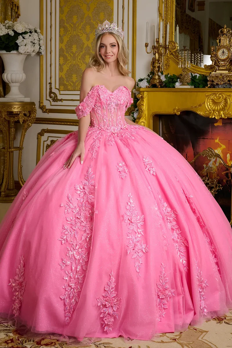 Quinceaneraklänning med 3D-blommönster och axelband från Elizabeth K - GL3635