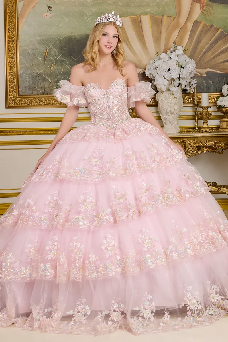 Broderad, Bara Axlar, Paljettklänning för Quinceanera från Elizabeth K - GL3650