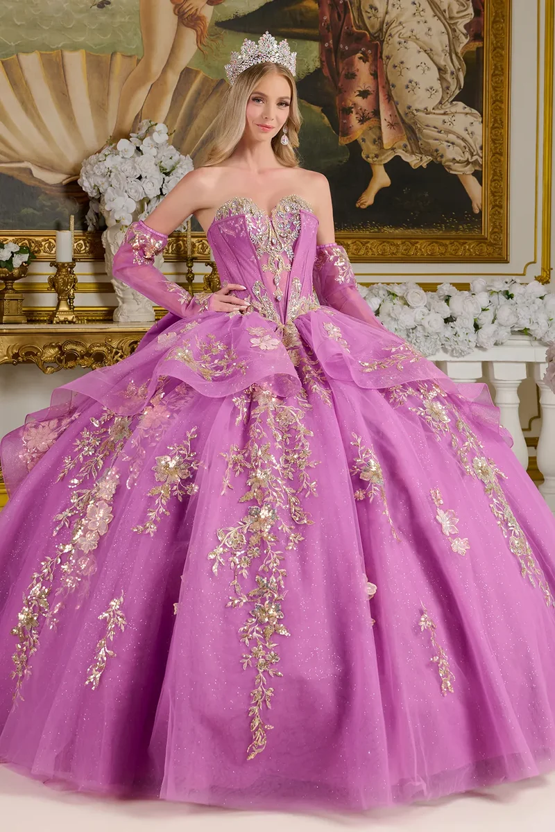Glittrig V-ringad tyllklänning för quinceanera från Elizabeth K - GL3647