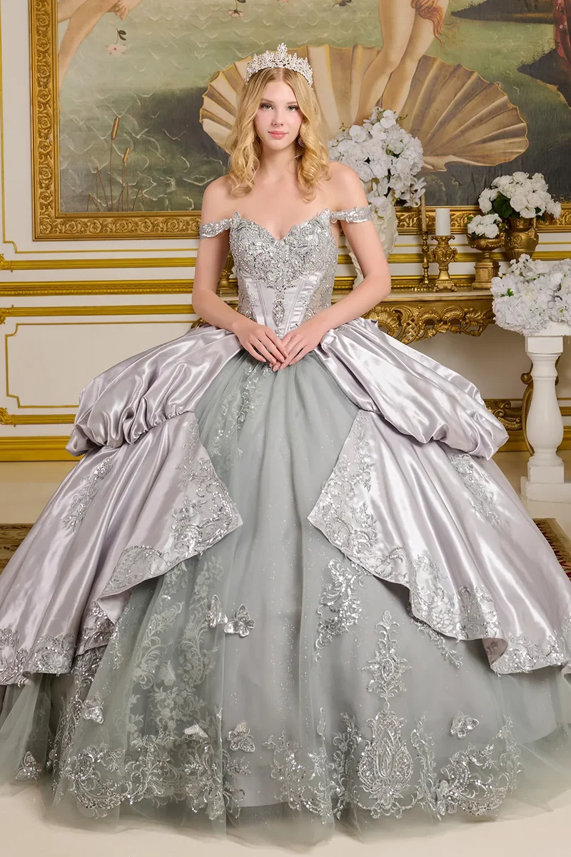 Broderad V-ringning med axelband i Quinceanera-stil från Elizabeth K - GL3652