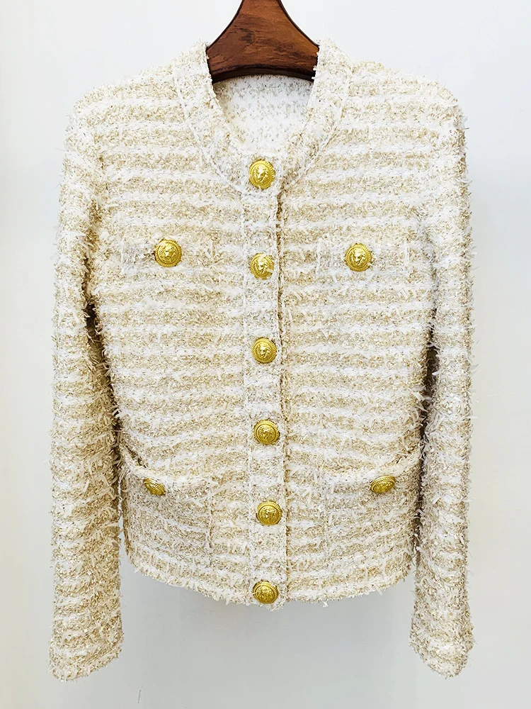 Double Breasted Golden Tweed Blazer