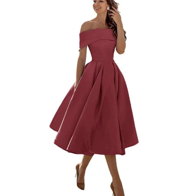 Ella | Elegant Off Shoulder Midiklänning Dam i Midilängd