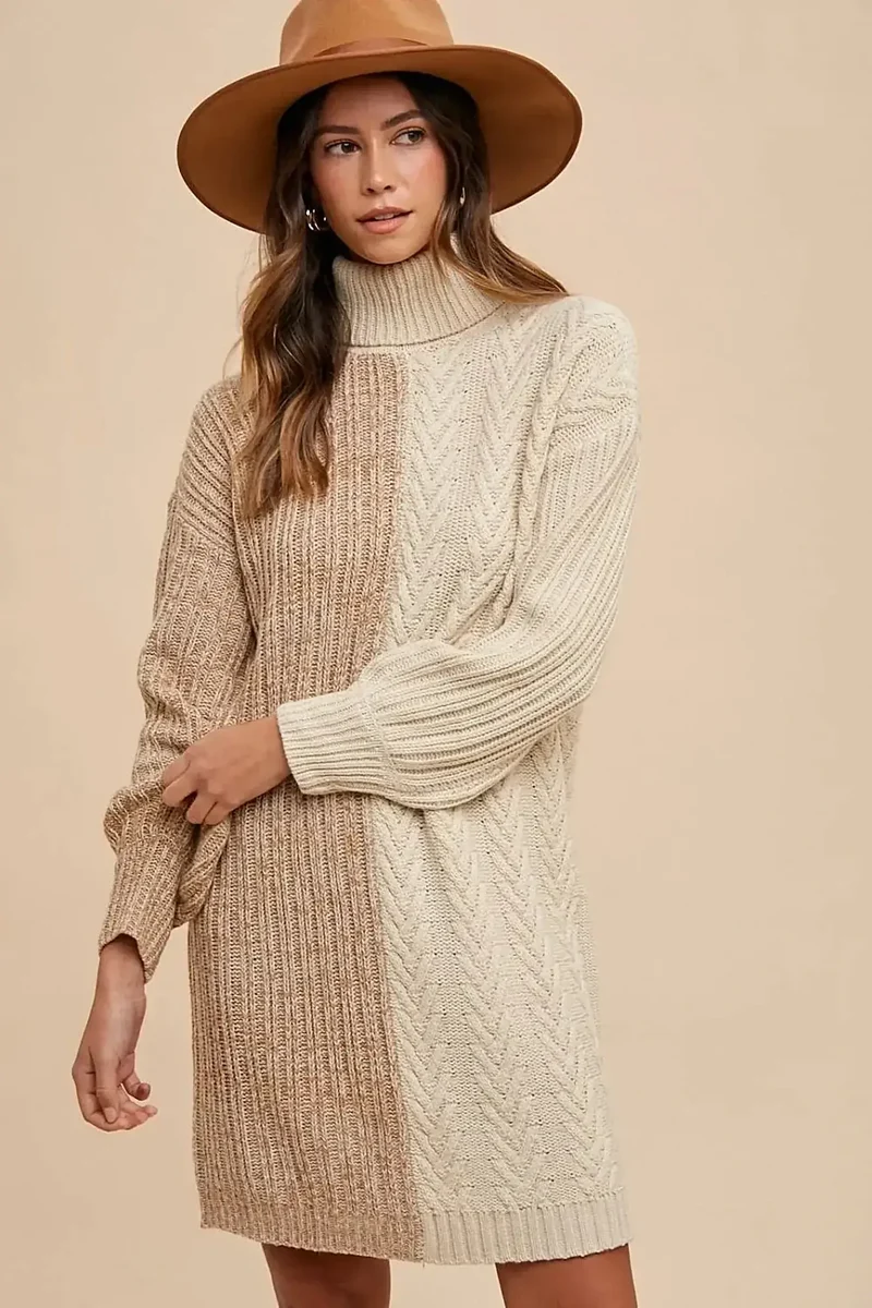 Annie Wear – Ribbad tröja med polotröja och färgblock – Mysig stretchig passform