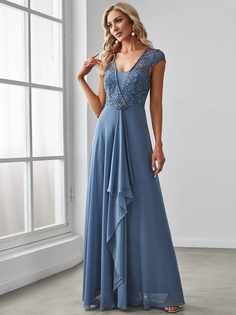 Lång klänning med liten ärm dusty blue