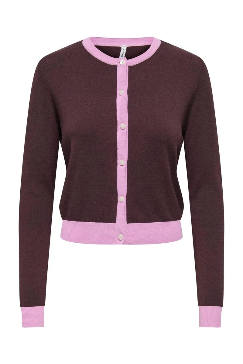 Only - Onlconta Ls O-Neck Cardigan Cc Knt - 5048468 Phalaenopsis Fudge Contrast/Fmop Button
