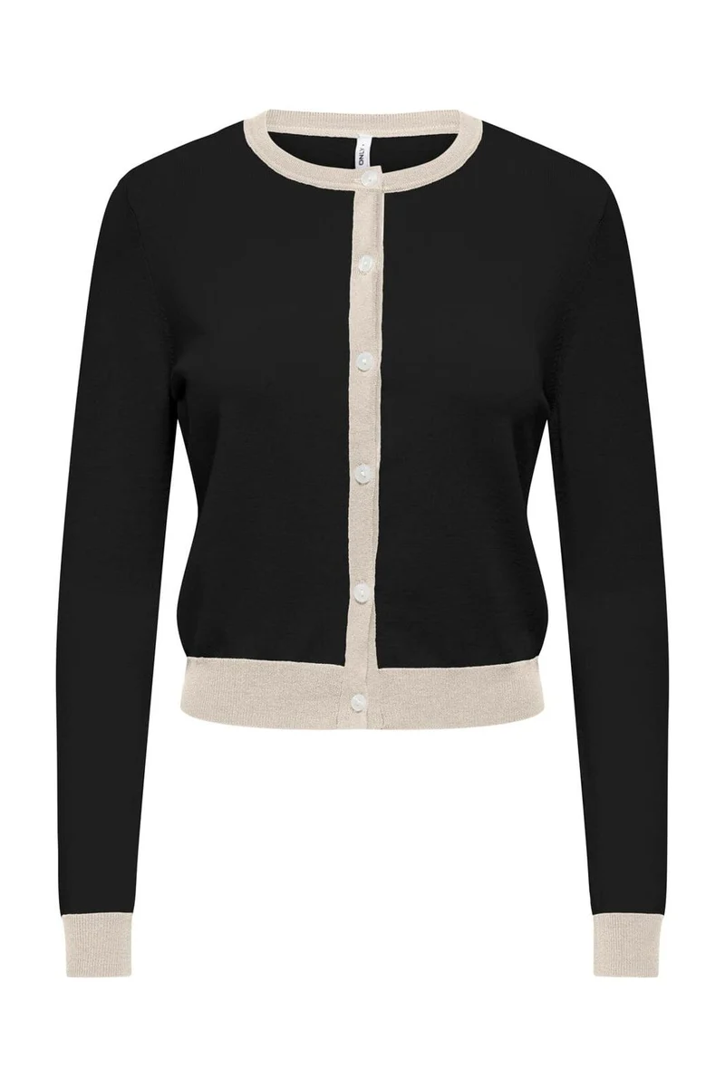 Only - Onlconta Ls O-Neck Cardigan Cc Knt - 5100228 Black Birch Contrast/Fmop Button