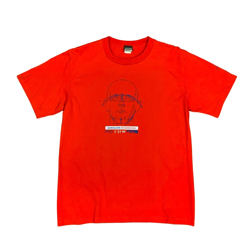 Vintage 90s Quiksilver Boardriding Orange Graphic Print Surf Skate T Shirt L