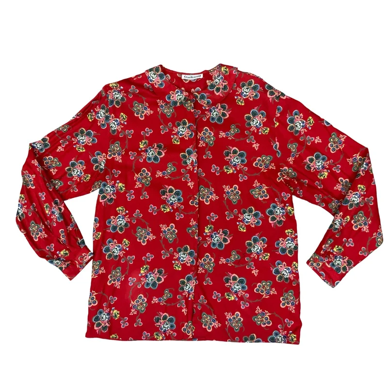Vtg 80s 'Cacharel' Red Ditsy Floral Elegant Romantic Cottage-core Blouse UK 12
