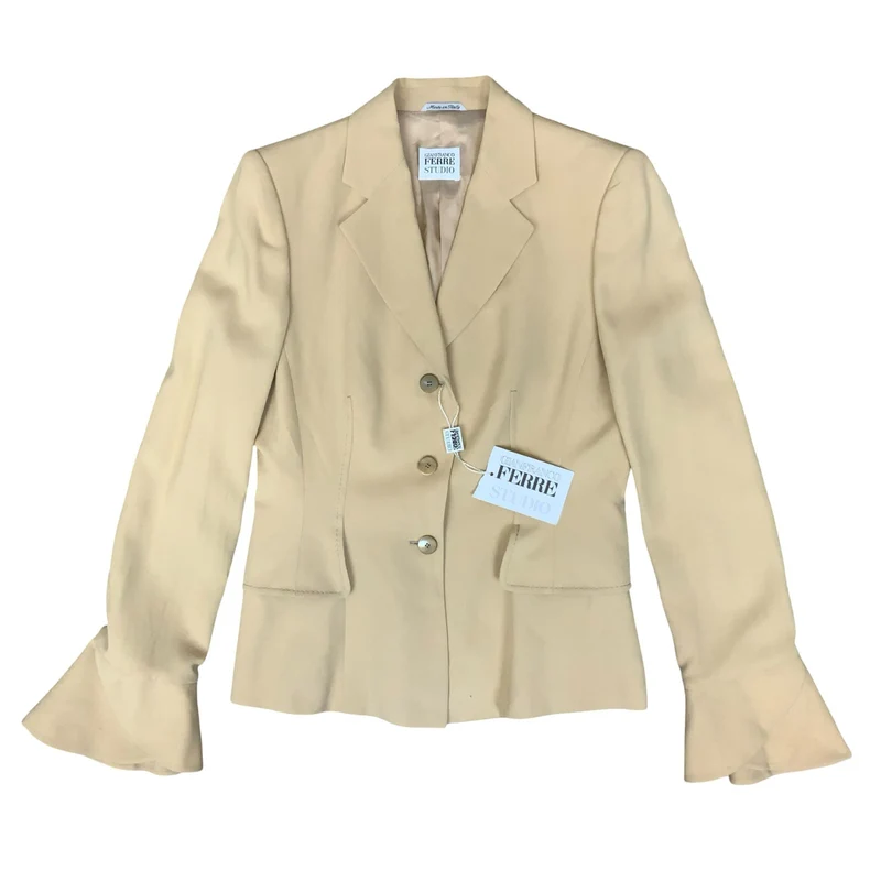 Vtg 90s DEADSTOCK 'Gianfranco Ferre' Studio Cream Flare Sleeve Blazer UK 10