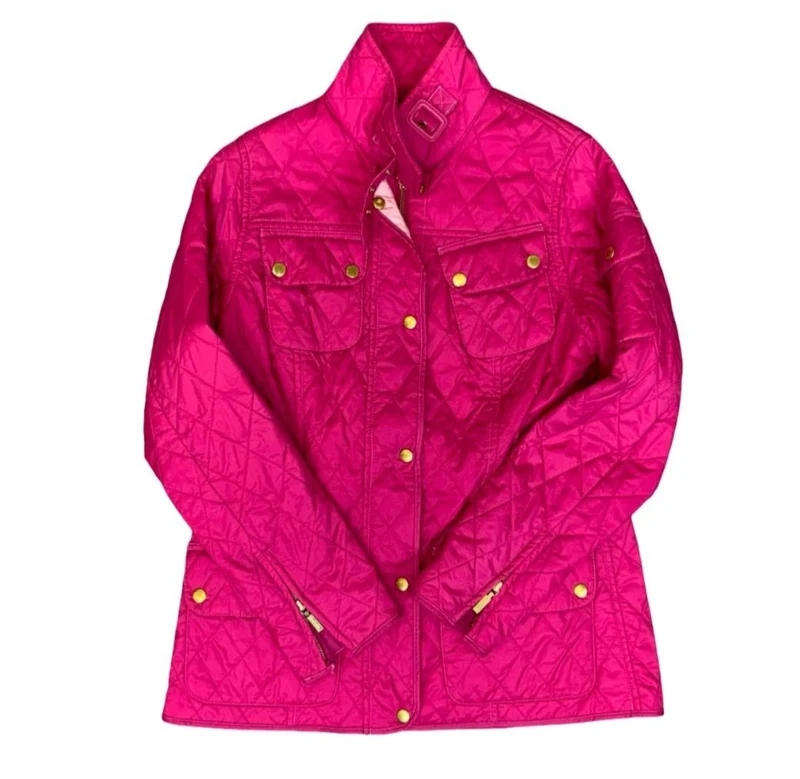Ladies Barbour International Pink Quilted Riding Outdoor Jacket UK 12 Medium