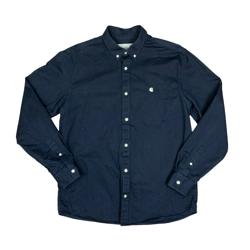 Vintage Carhartt Work In Progress Navy Button Up Long Sleeve Madison Shirt XL