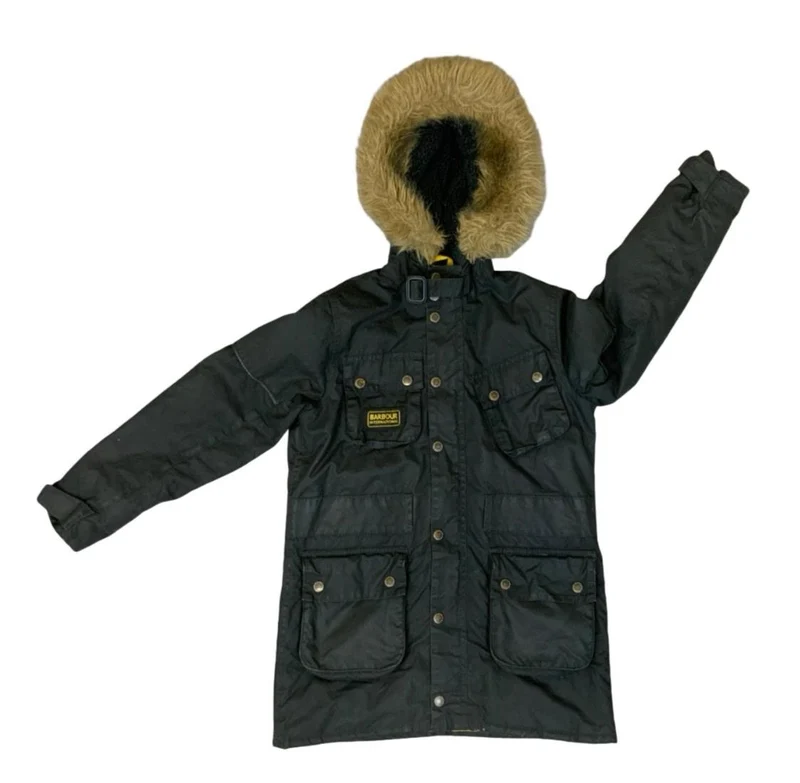 Barbour International Parka Wax Cotton Motorcycle Jacket Hooded Medium
