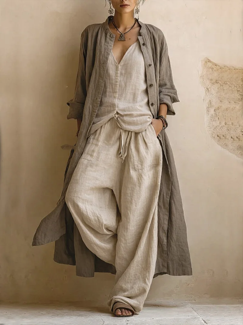 Rebecka | Bohemiskt 3-delat Set med Lång Cardigan