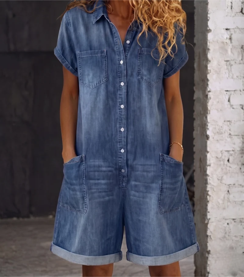 Nora | Ledig Jeansjumpsuit med Shorts
