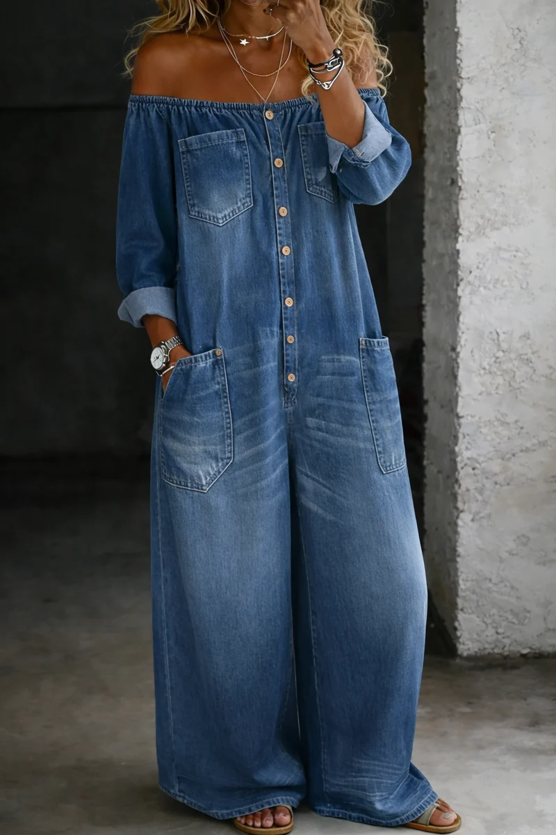 Elena | Långärmad Off-shoulder-jumpsuit