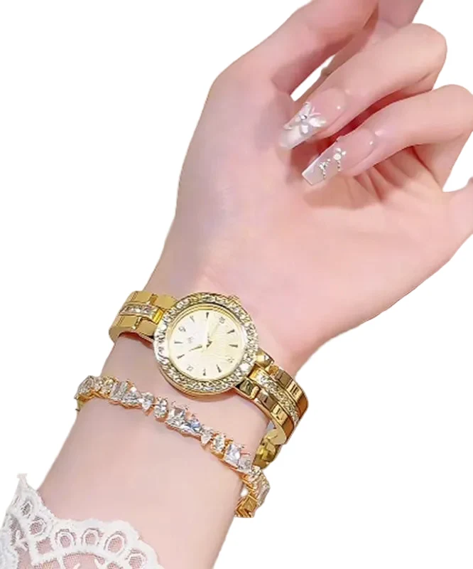 Damklocka Guld med Zircon-Detaljer och Quartz-Rörelse