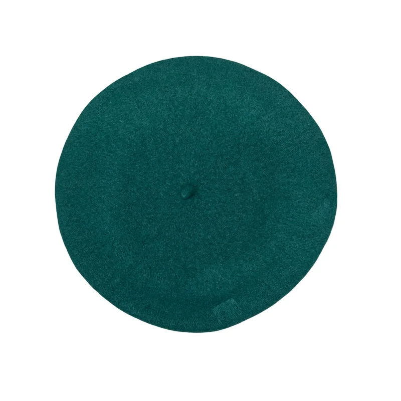 Vtg Dark Green Classic Artist French Wool Felt Winter Beret Size M