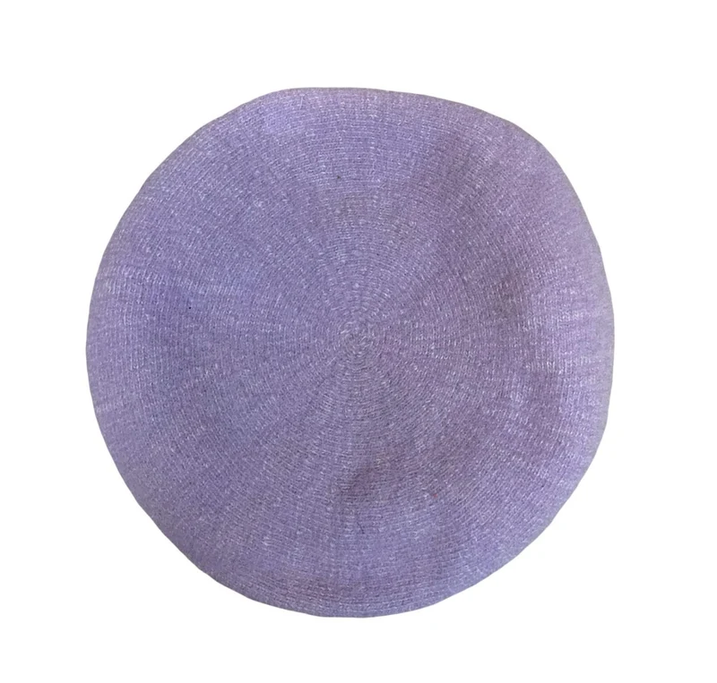 Vtg 90s Y2K Lilac Purple Fleece Lined Warm Winter Wool Beret Size XS