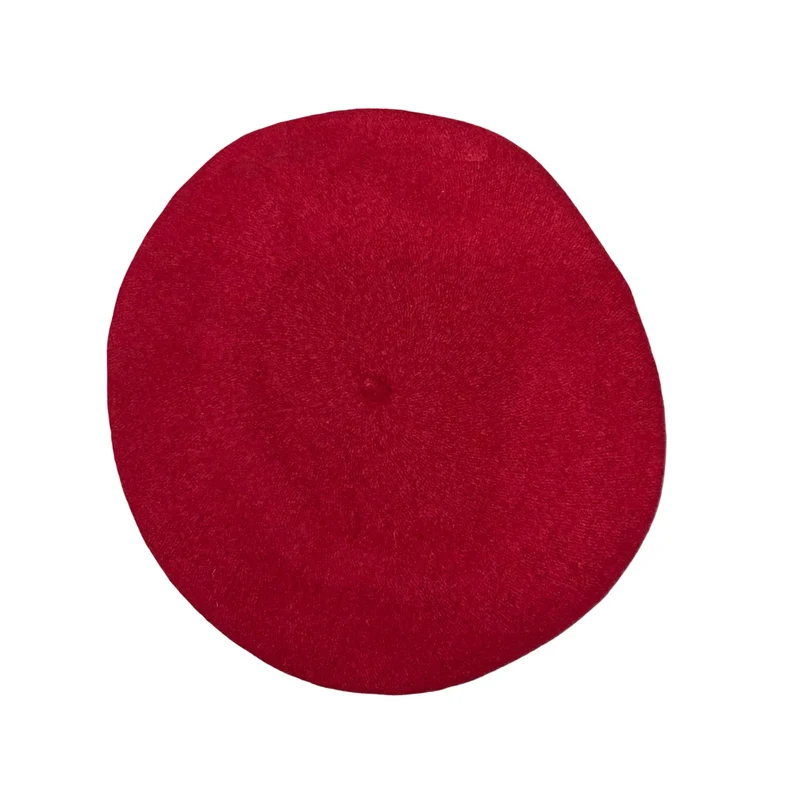 Vtg Woolmark Red New Wool Artist French Flora Super Casual Winter Beret Size S