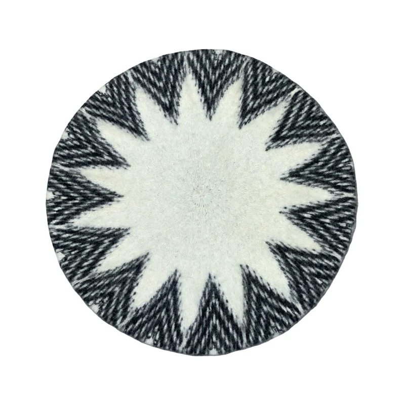Vtg Black White Geometric Triangle Design Mandala Casual Czech Beret Size Small