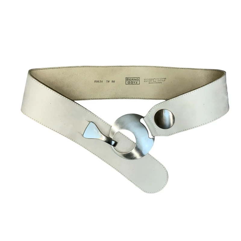 90s 'Bernd Götz' White Suede Leather Wide Chunky Statement Buckle Belt Size M