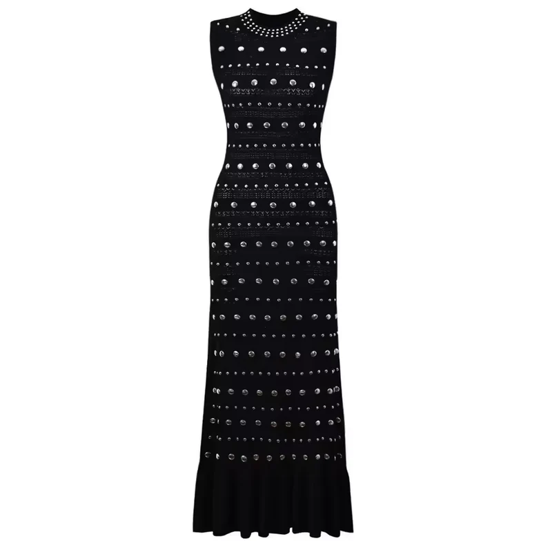Luxury Elastic Knit Round Neck Sleeveless Slim Fit Dress