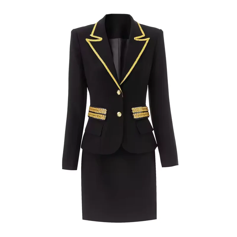 High Quality Colorblock Sequin Blazer & Mini Pencil Skirt Set