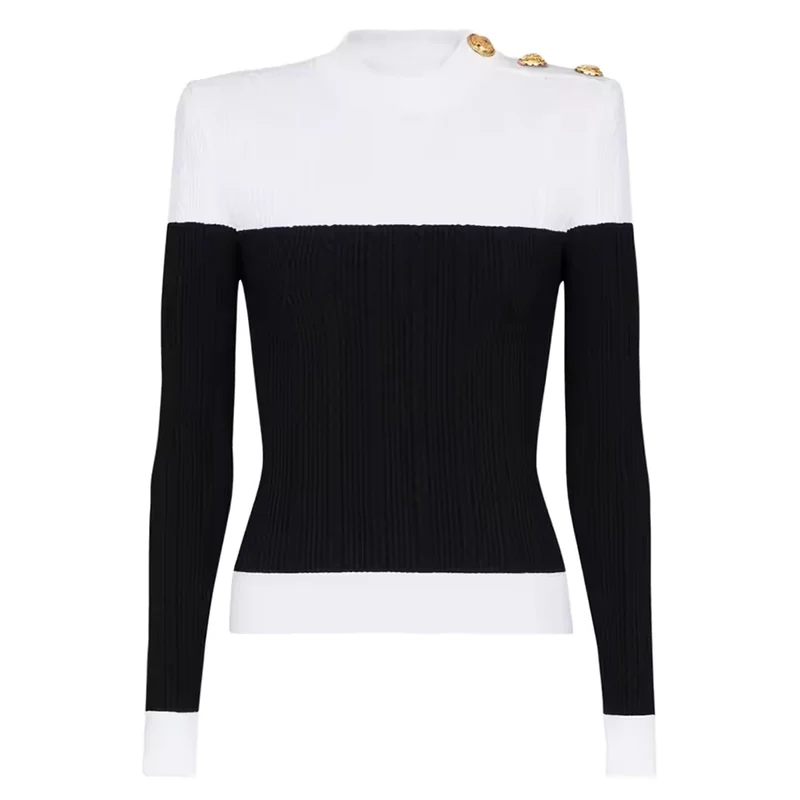Slim Fit O-Neck Pullover Top with Button Detail