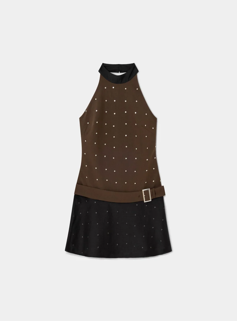 MALEN BROWN SEQUINS SHORT DRESS