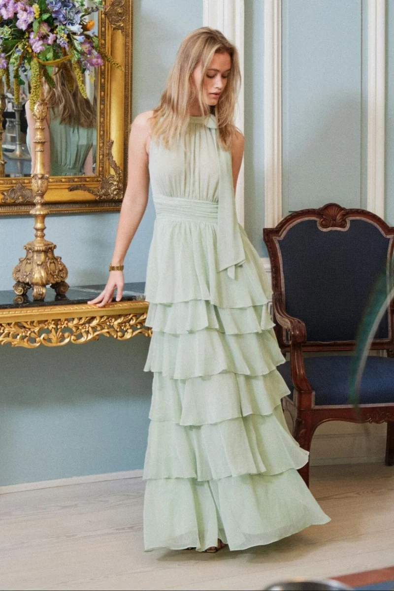 Neo Noir - Marli Solid Chiffon Dress 165640 - 154 - Light Green