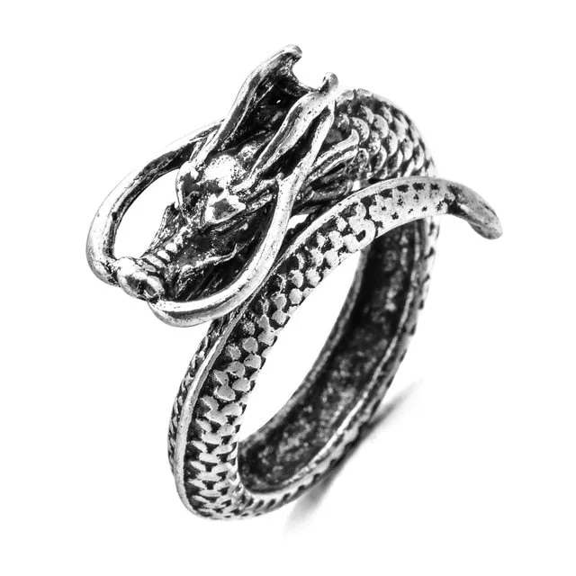 Retro Punk Snake Ring for Men Women Exaggerated Antique Siver Color Opening Adjustable Rings Anillo Hombre Bijoux