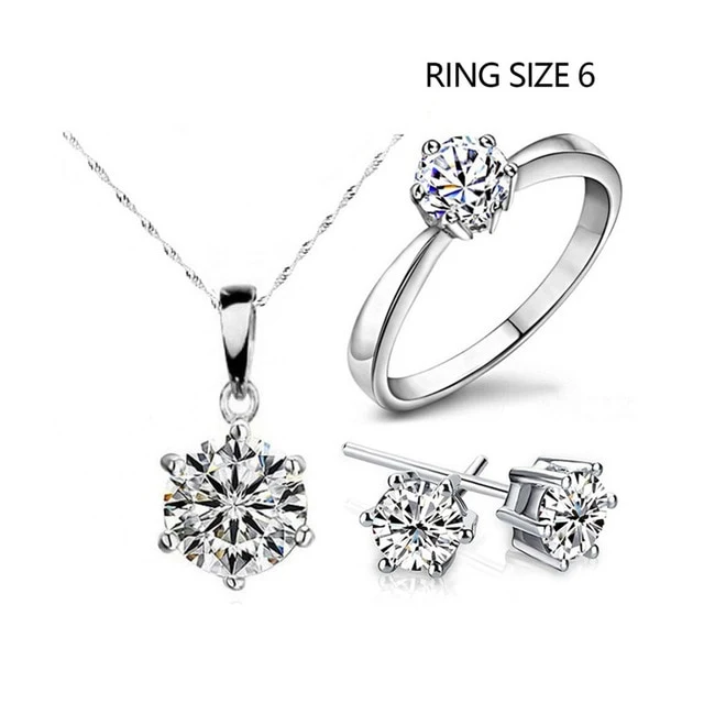 2018 Hot Sale Silver Color Fashion Jewelry Sets Cubic Zircon Statement Necklace & Earrings Rings Wedding Jewelry for Women Gift