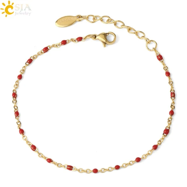 CSJA Luxury Stainless Steel Bracelets for Woman Golden Color Link Chain Beads Ladies Bracelet Femme 2021 Jewelry Pulseira S570