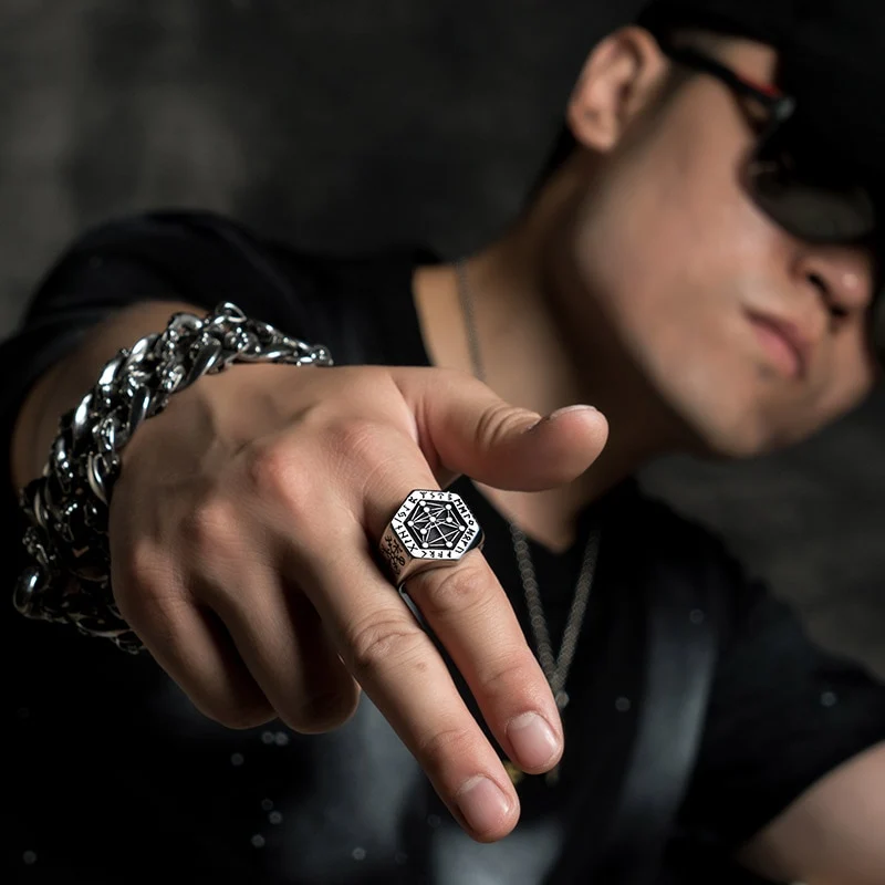 Nordic mythology Viking rune stainless steel rings for man and women Kabala totem Index Ring fashion jewelry mygrillz
