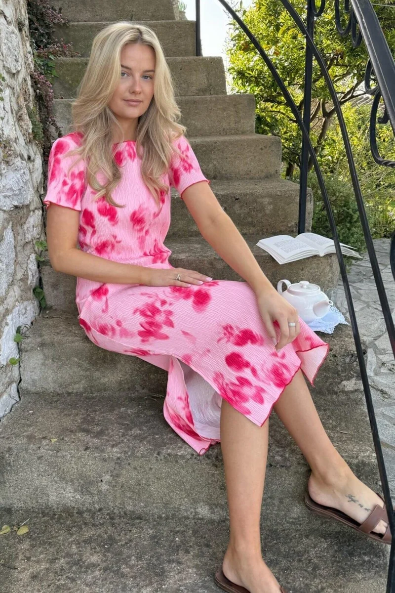 BYIC - Odaic Ss Dress A23834 - Abstract Pink Flower Print
