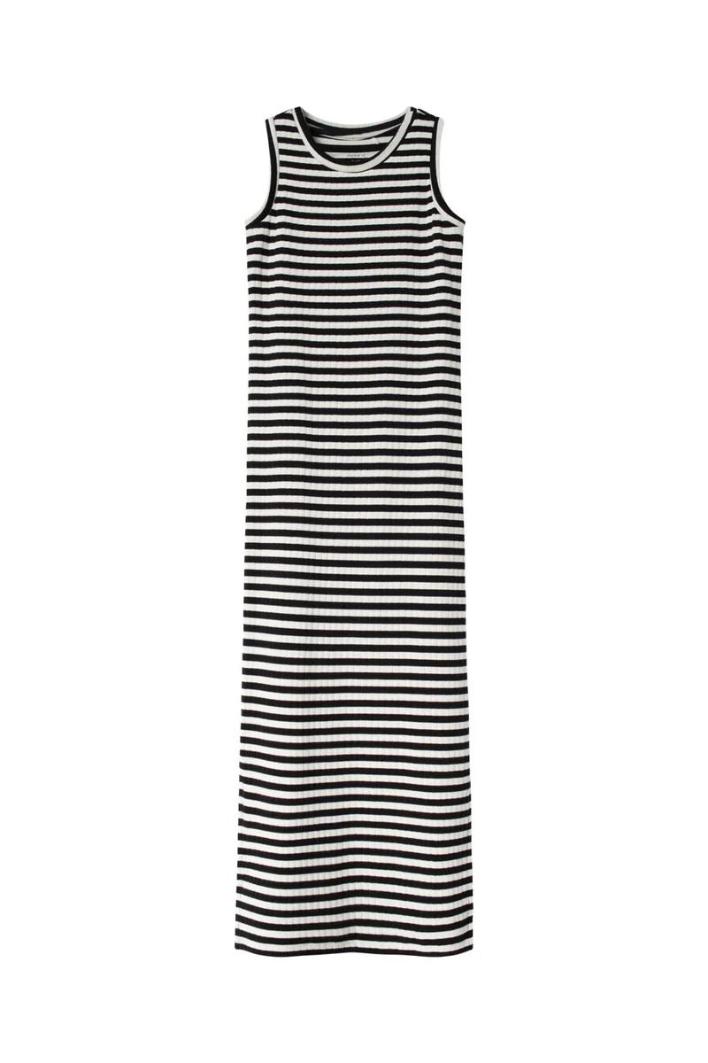 Name It - Nkfsuraja Sl Maxi Dress - 4724127 Bright White W. Black Stripes