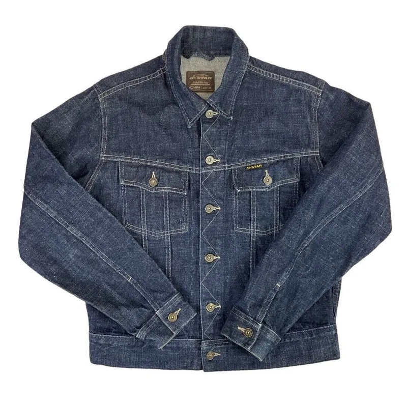 Vintage Y2K Dark Blue G-Star Contrast Stitch Jeans Denim Jacket 42 Chest M