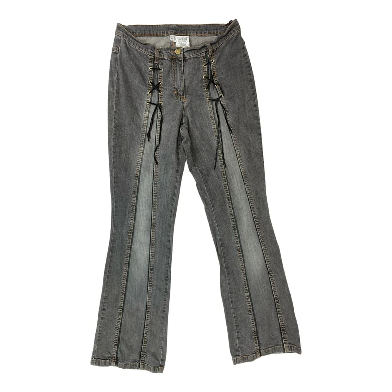 Vintage 90s Y2K Grey Lace-Up Corset Close Denim Flared Hipster Jeans 12 14 M